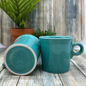 ⭐️Homer Laughlin Fiesta Ware turquoise classic ring handle mugs 10oz set of 2